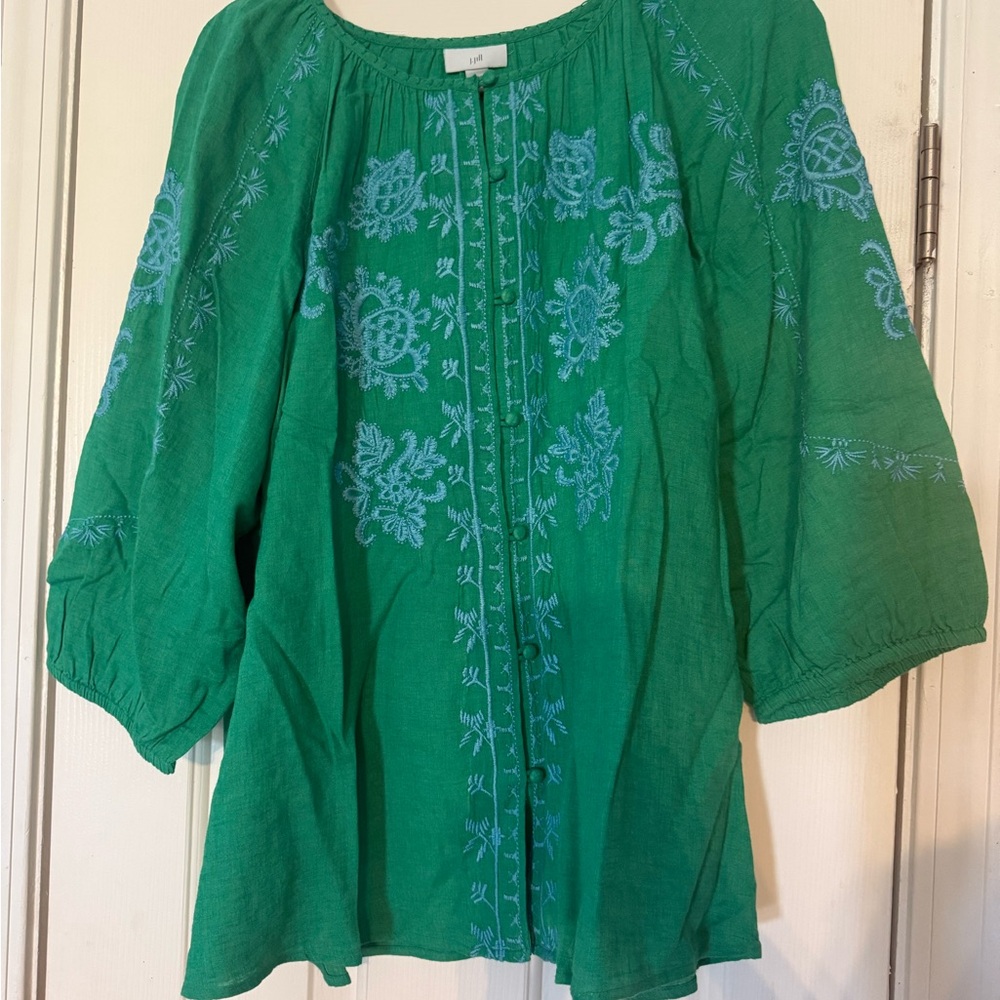 NWT J.Jill Green Embroidered Women's Top